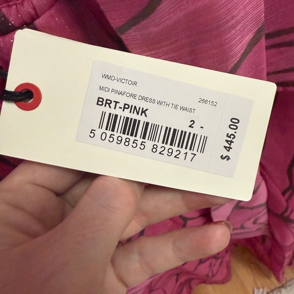 NWT Ted Baker Size 2 Pink Midi Pinafore Dress with Tie Waist - Picture 8 of 9